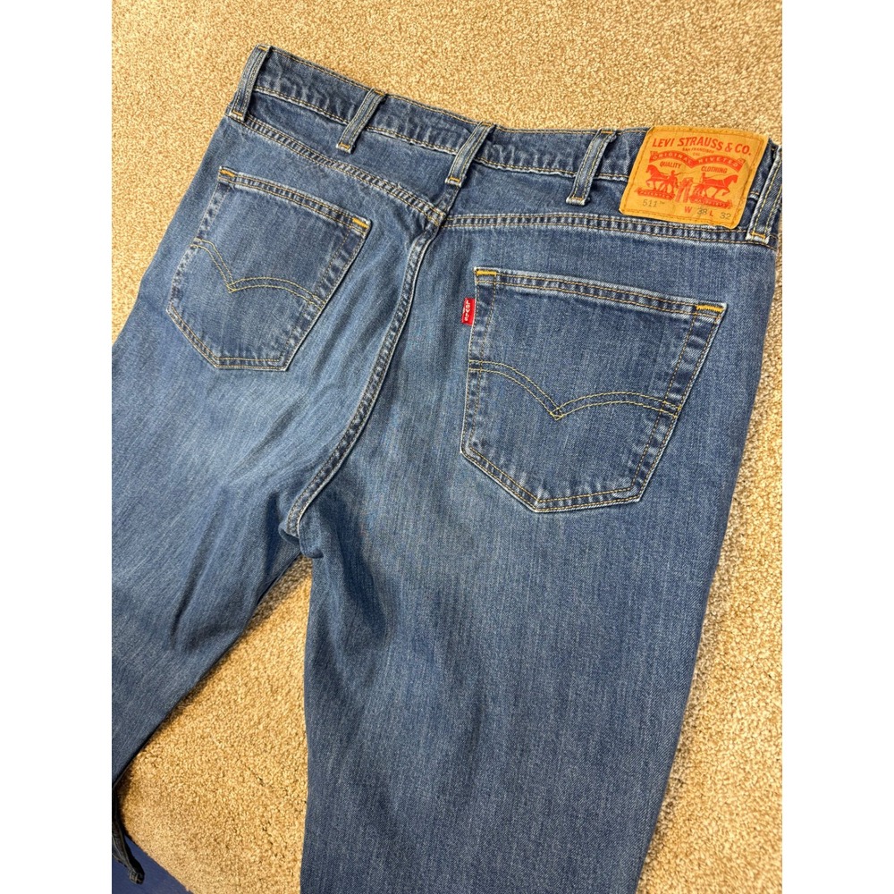 Levis 511 Slim Fit Jeans Mens 38x32‎ Medium Wash Blue Denim Stretch Workwear